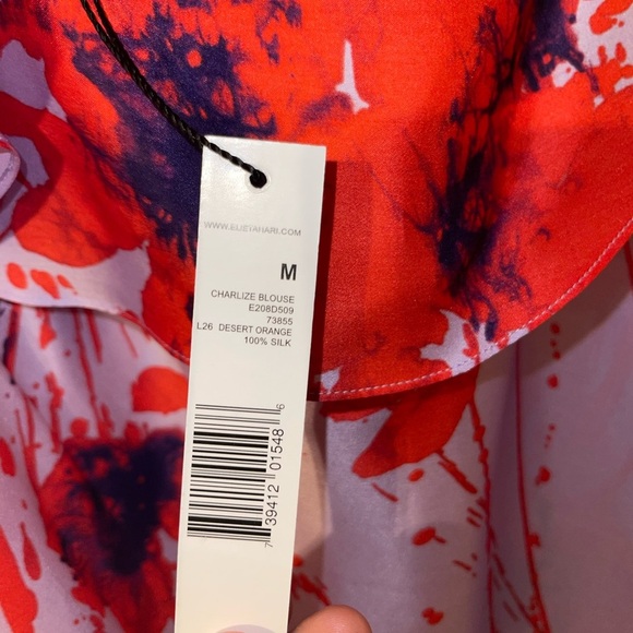 Elie Tahari Red and Purple Silk Charlize Blouse One Shoulder M - Picture 2 of 3